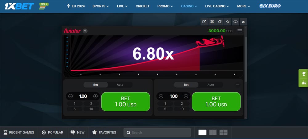 Image of the interface for downloading a new round of the Aviator game on the 1xBet casino website