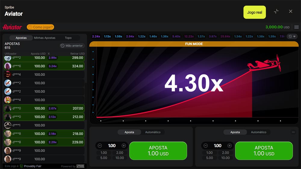 Imagem mostrando um jogo ativo de Aviator com o avião em pleno voo