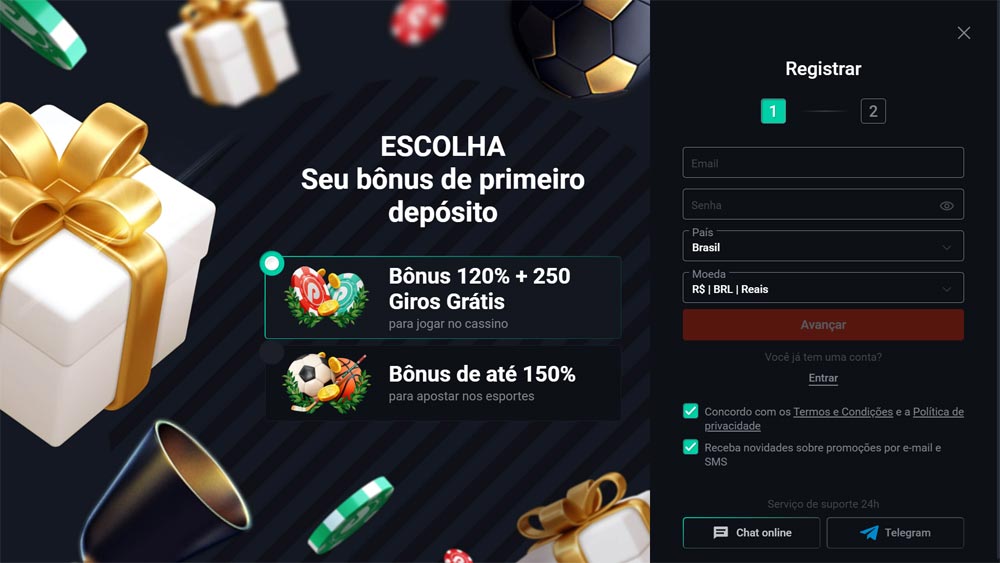 Página de registro no cassino Pin Up, exibindo o formulário de inscrição para novos usuários