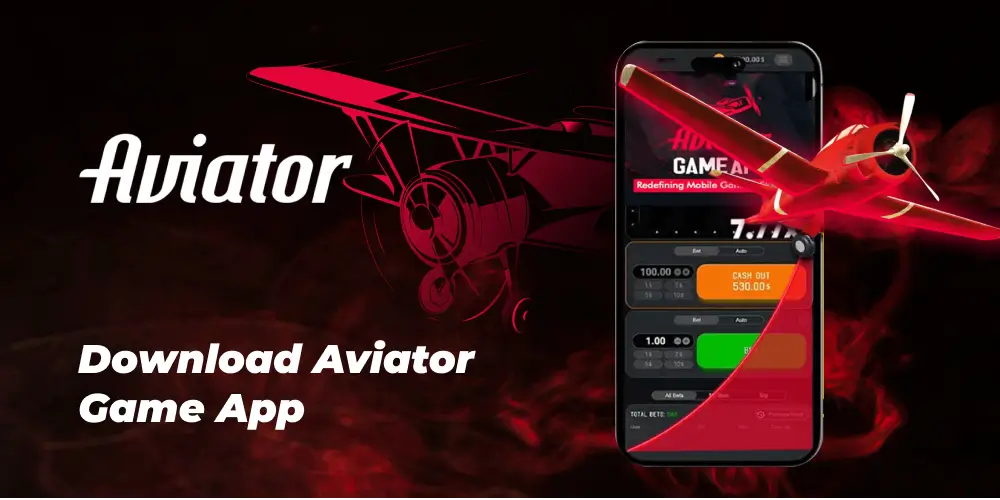 Aviator mobile game app download screen with a plane in the background