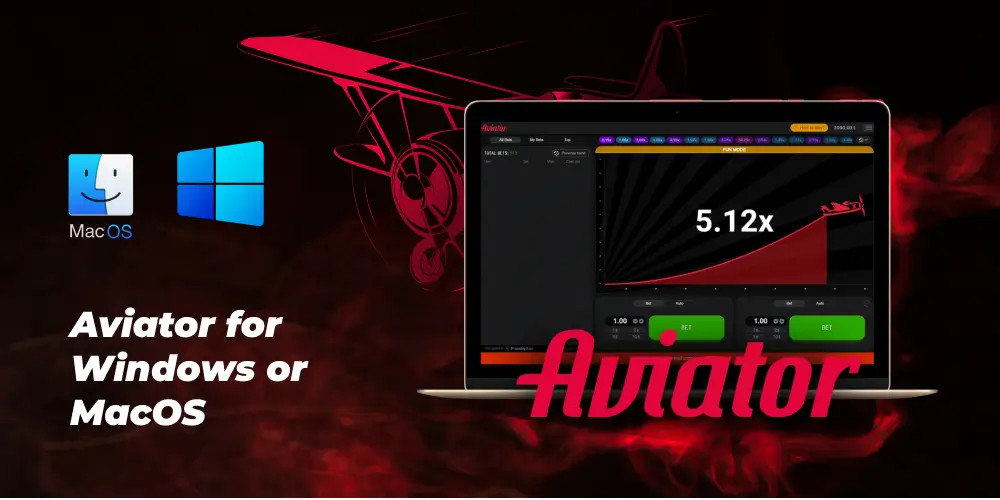 Aviator game running on Windows or MacOS laptop