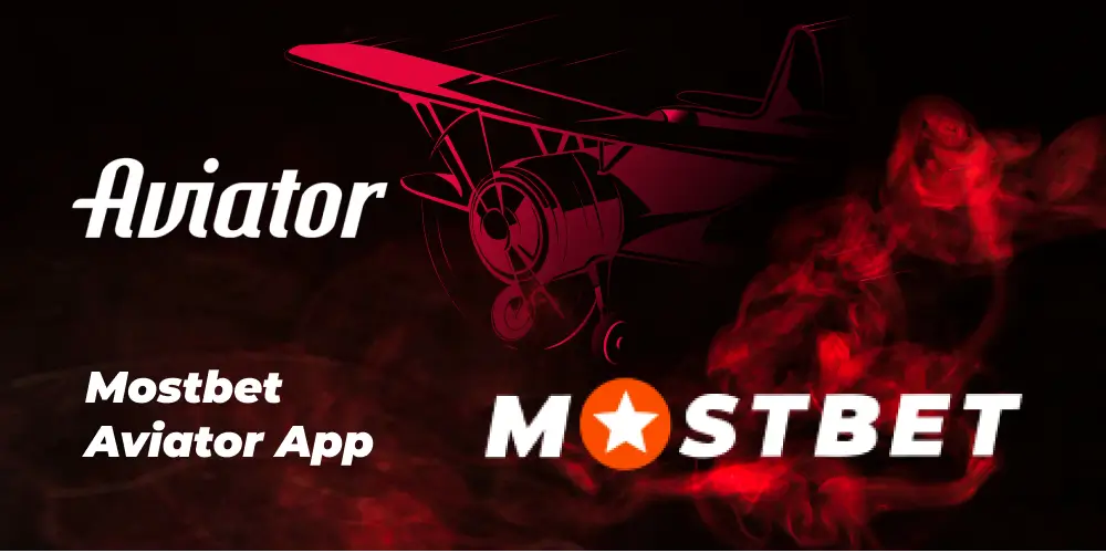 Mostbet logo next to Aviator airplane game graphics