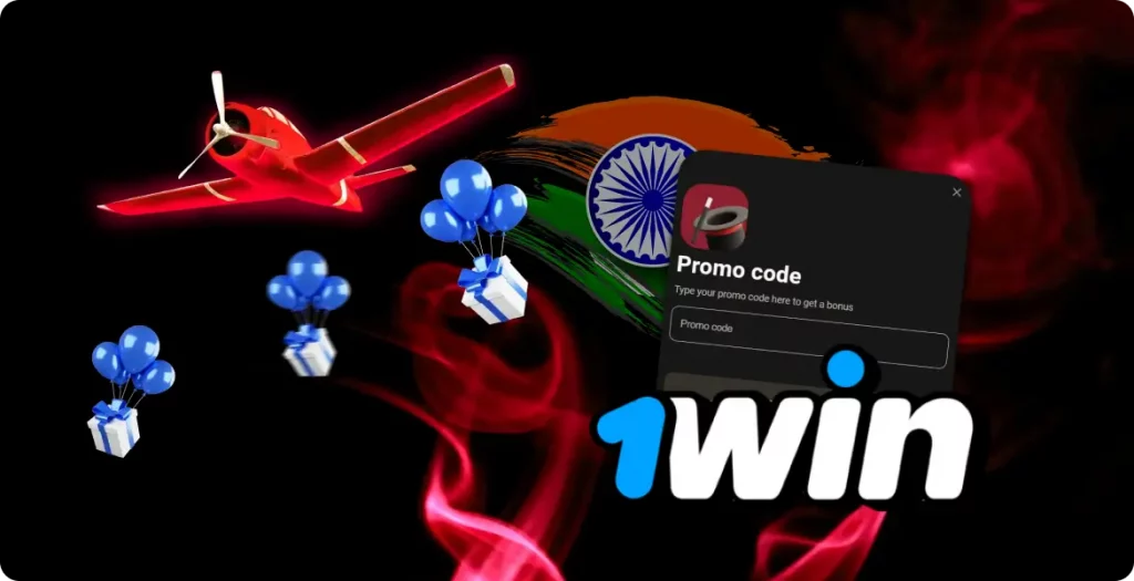 1win promo code for Aviator with balloons and Indian flag background