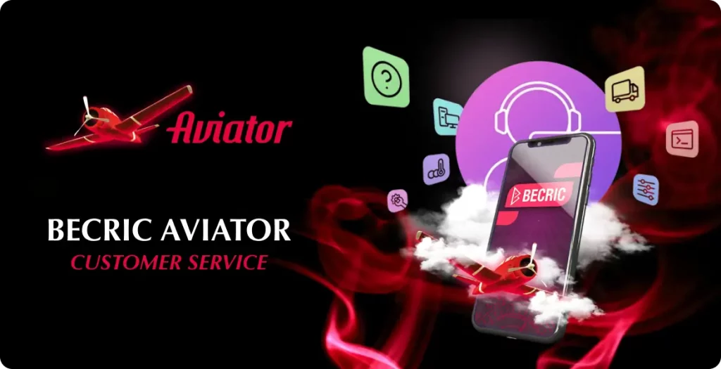 Customer service for Becric Aviator displayed on mobile with support icons