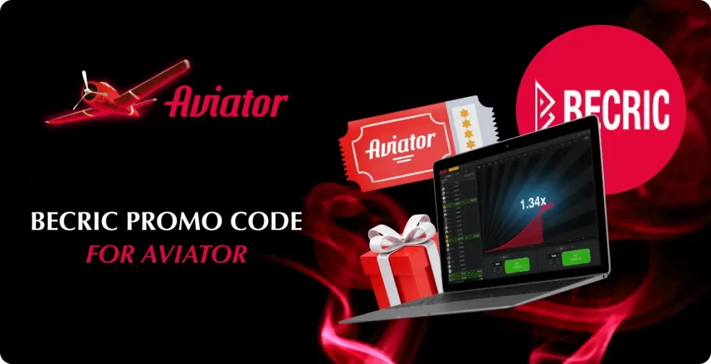 Promo code for Aviator game on Becric with gift and ticket icons