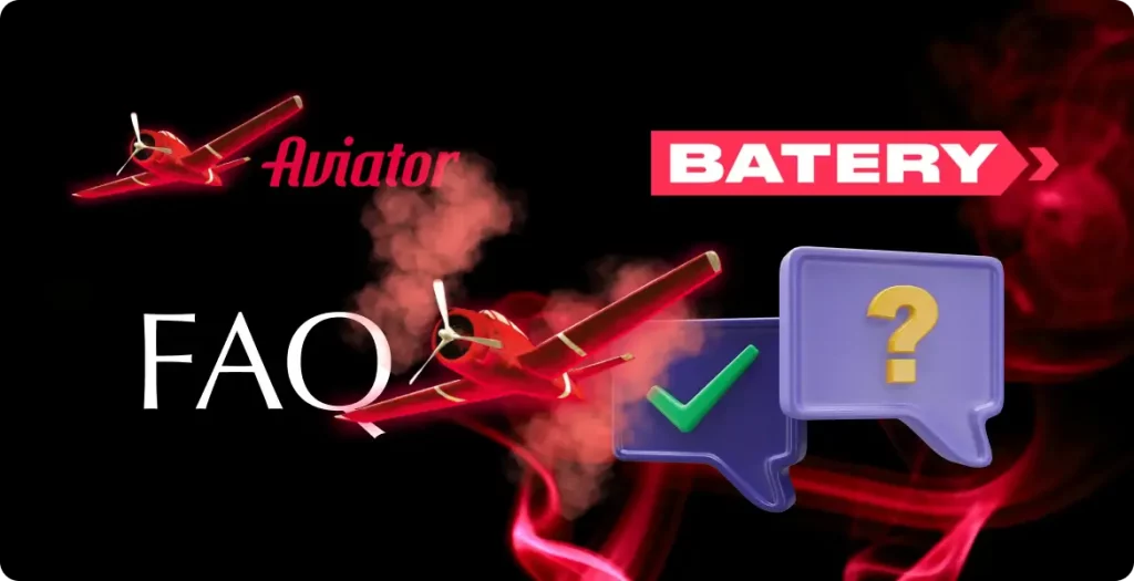 FAQ section for Aviator game on Batery with question and answer icons