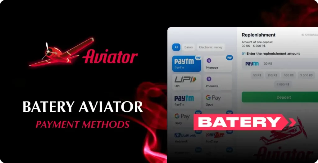 Available payment methods for making deposits in Aviator game on Batery